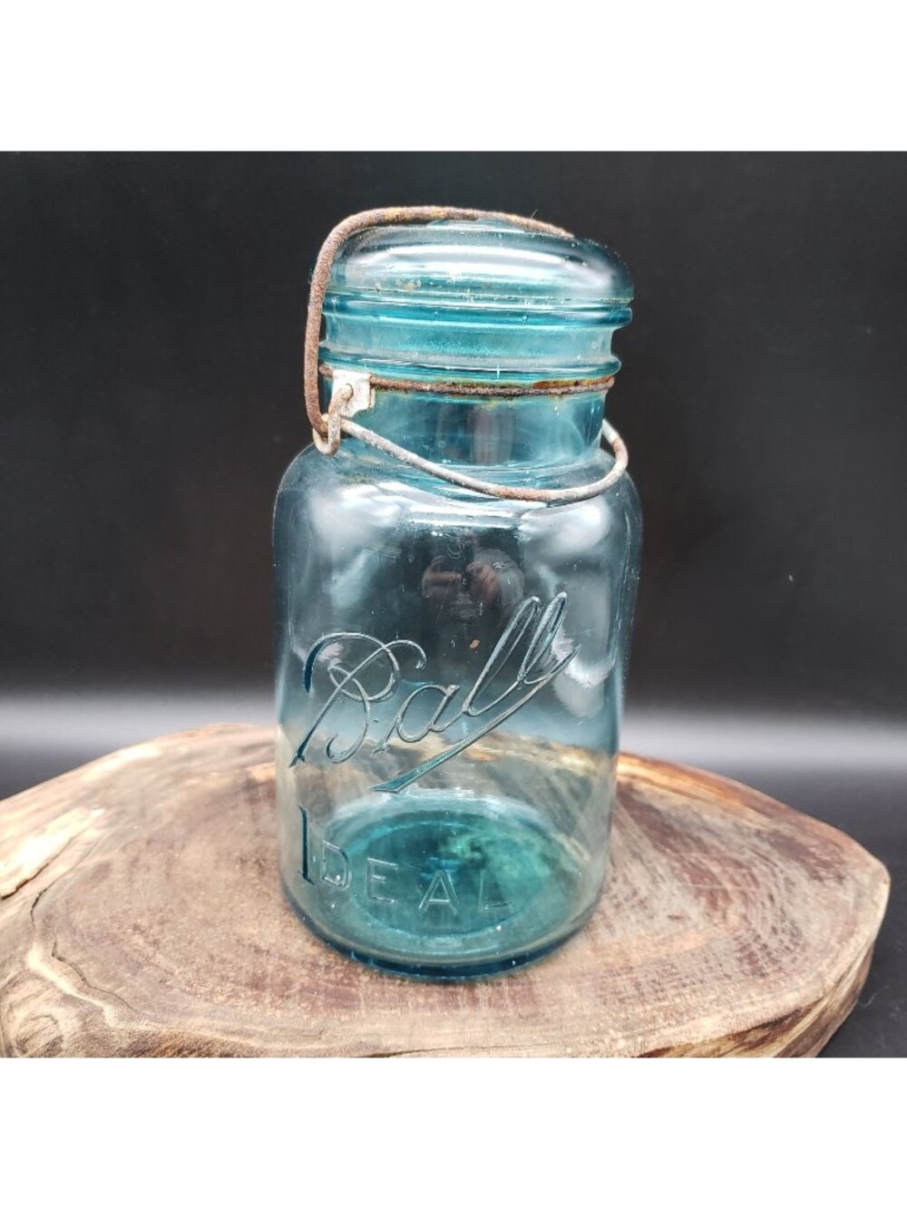 Vintage Ball Ideal Jar Aqua Blue Glass Bail Lid Wire Closure